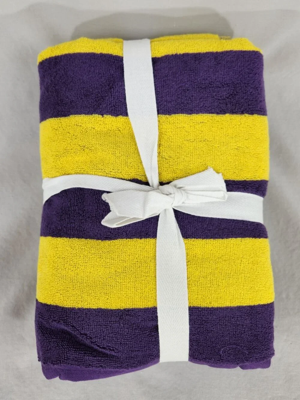 NWT The Locker Room 4 Piece Towel Set Reversable Striped Purple Yellow Cotton